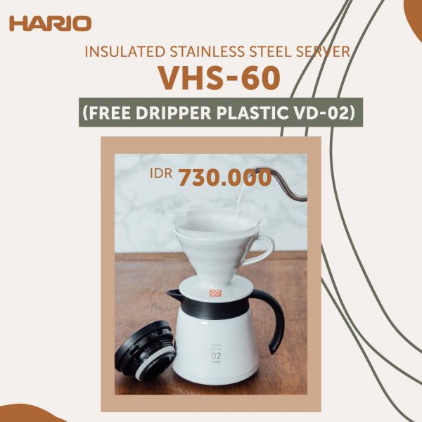 Hario V60 Insulated Stainless Steel Server 600 White VHS-60W Free Dripper 02 Plastic
