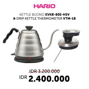 Paket Bundling Hario Electric Ketlle dan Hario thermometer (EVKB-80E-HSV, VTM-1B)